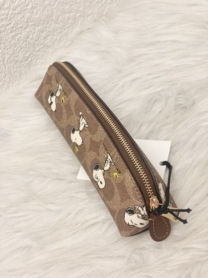 Coach X Peanuts Pencil Case In Signature Canvas With Snoopy Print