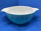 Pyrex Snowflake Garland #444 Vintage Large Cinderella Bowl 4 Qt. Blue White