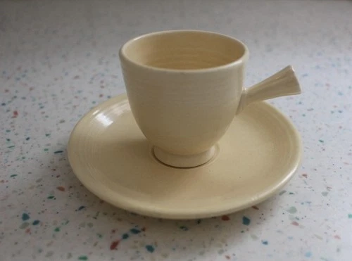 Vintage Fiesta Ivory Demitasse AD Cup and Saucer -MINT