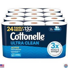 Ultra Clean Toilet Paper, Active Cleaning Ripples, 24 Mega Rolls, Strong Bath