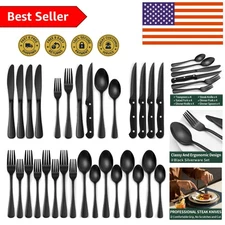 Durable 24-Piece Flatware Set with Steak Knives - Black Stainless Steel Elegance