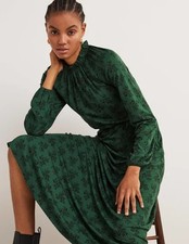 Boden - Ruffle Neck Midi Dress - Kleid Jersey Stretch NEU - UK 8 L EU 36