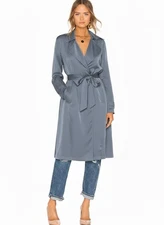 NWT Theory Oaklane Silk Trench in River Blue Modern Georgette Coat P XS $595