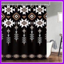 Black Western Aztec Shower Curtain, Vintage Abstract Geometric Cowboy Shower ...