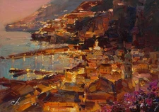 Amalfi Coast art Original painting IMPRESSIONISM Oil on panel by S Chernyakovsky