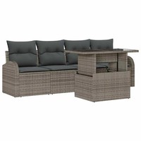Poly Rattan Garten Sofa Set 5-Teilig Grau Mit Kissen