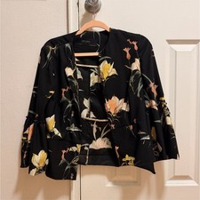 Zara Basic Floral Print Ruffle Sleeve Chiffon...