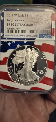 2019-W $1 Silver Eagle NGC PF70 Ultra Cameo Early Releases American Flag Core