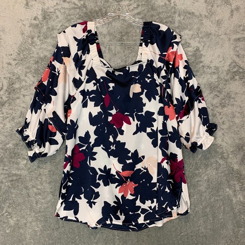Liz Claiborne Women Designer Classy Office Colorful Ruffle Square Neck Top L NWT