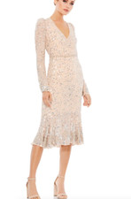 MAC DUGGAL 10740 SEQUIN EMBELLISHED HEMLIN BELT & BELT NUDE/SILVER MIDI  DRESS 8