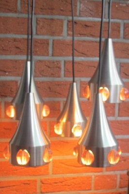 Deckenlampe Kaskadenlampe Hängelampe Edelstahl Glaskugeln Tulip Vintage 70er