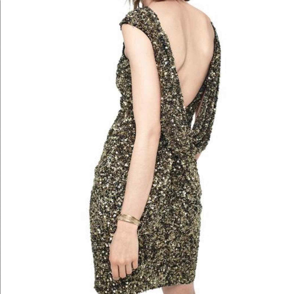 green emerald velvet dress Cassia Strapless Sequin Rose Midi Dress - Gold main image 1