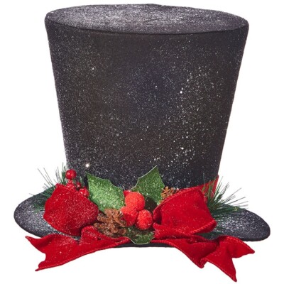 Raz Imports tree topper black hat Charles Dickens 4106126 9  tall  red bow