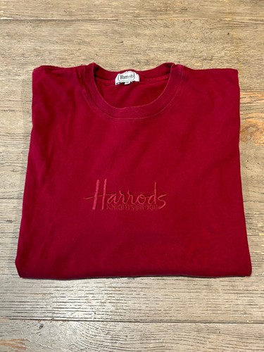 Camiseta Harrods Script Spellout de Knightsbridge Vintage 100% Algodón Rojo Talla XL - Imagen 2 de 10