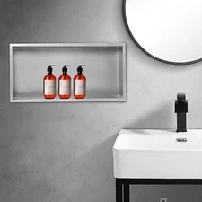 12"x24" Shower Niche Bathroom Stainless Steel Shower Shelf Storage Silver Gray