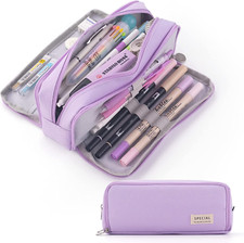 Large Capacity Pencil Case 3 Compartment Pouch Pen Bag for School Teen Girl Boy