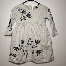 Size 6 Tea Collection Floral Embroidery Dress Girls Light Khaki Tan Beige