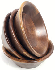 Vintage 4 Primitive Bowl Wood Walnut Salad Wooden Handmade Circle Brown 6 Inch