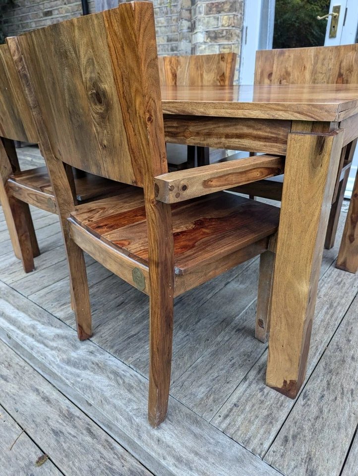 Handmade Indian Rose / Sheesham Heavy Wood Dining Table and Chairs 140 cm - Image 4 of 4