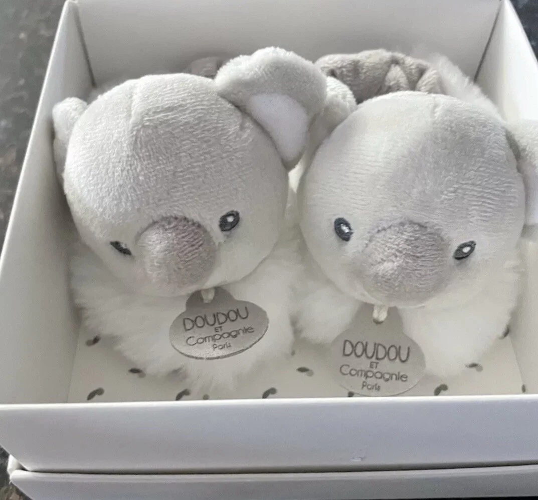 Doudou Et Compagnie Paris Koala Baby Bootie Slippers Soft Fur Crib Shoes  0-6M