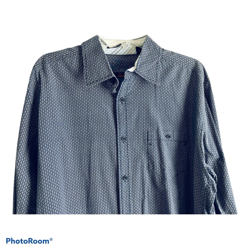 Axis LA Size L Large Navy Blue Polka Dot Geometric Button Up Long Sleeve Cotton - Image 3 of 4