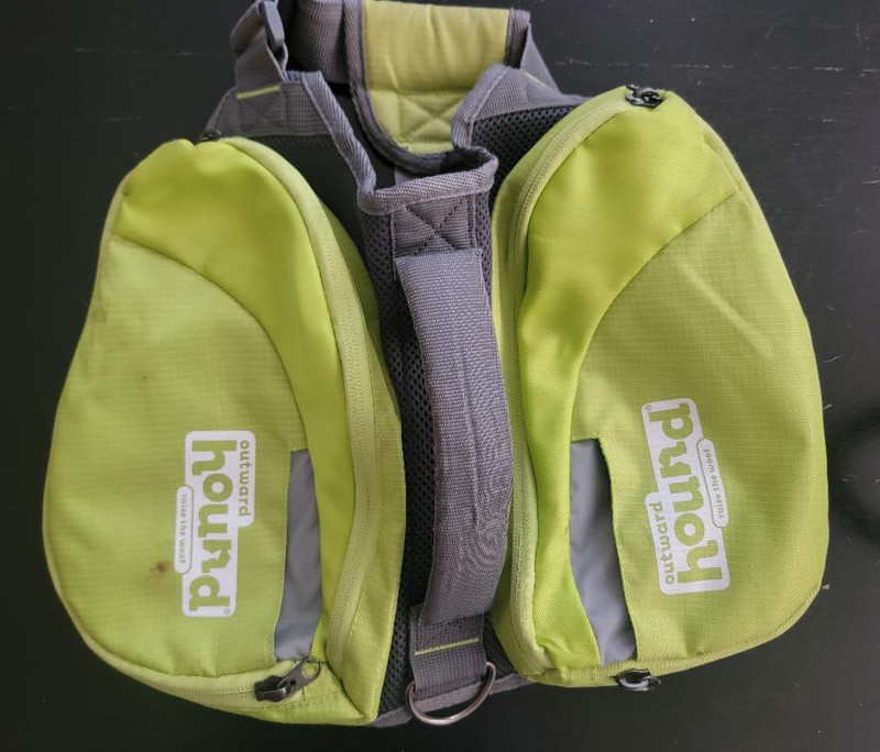 Outward Hound Dog Backpack Harness Saddlebag Green - 30-55 lbs Medium Hiking
