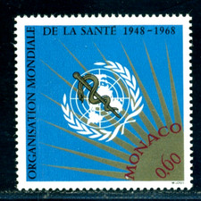 1968 World Health Organisation WHO Anniversary,emblem sun rays,Monaco,Mi.913,MNH