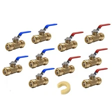EFIELD 10PCS 3/4"PUSH FIT BRASS BALL VALVE HOT & COLD +CLIPS, NO LEAD