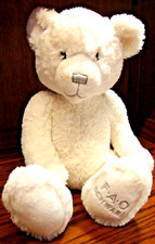 FAO Schwarz White Teddy Bear Plush Silver Lettering Sitting Soft 13" Toy   807