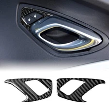 2x Real Carbon Fiber Inner Door Handle Lock Switch Trim Cover Fits 16-24 Camaro
