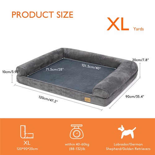 Extra Large Foam Dog Bed Indoor Sofa Chaise Lounger w/ Spine Supportive Bolsters - Picture 21 of 35