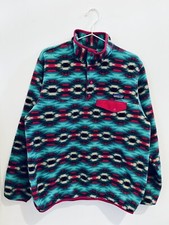 Patagonia Synchilla Fleece Sweater Pink/green Recycled Wom 1/4 Pop Button Lge.