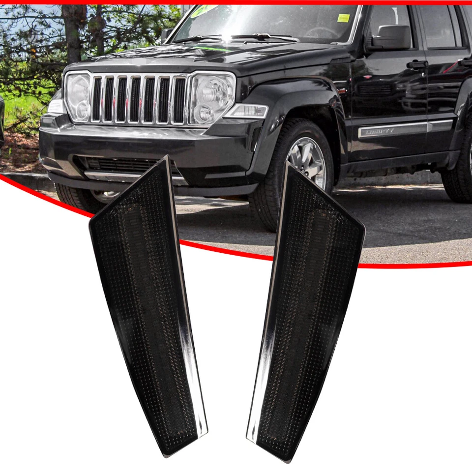 Smoked Black Lens Front Fender Side Marker Light Housings For 08-12 Jeep Liberty - Image 2 of 4