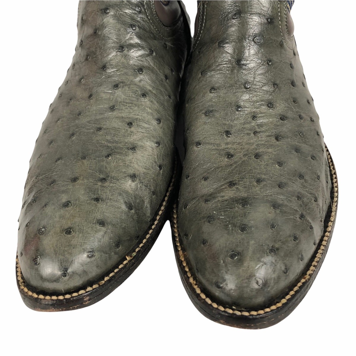 Justin Ostrich Cowboy Boots Mens Sz 7 Wide 7W Gray Leather  display picture 2
