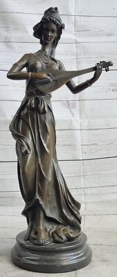 Melodies in Bronze Jean Patoue's Handcrafted of a Female Banjo Musician Figure
