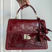 Brahmin Small Hallie Satchel Red Claudine Leather with Rose Pair