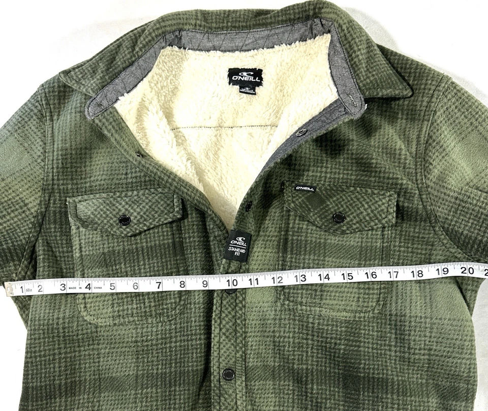 O’Neill Men’s Sherpa Lined Shacket Jacket Green Plaid Snap Front Size M - Image 3 of 4