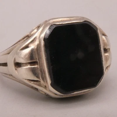 Ring Silber 835 wunderschönes seltenes Prachtstück 50iger Jahre Onyxplatte - Bild 1 von 4