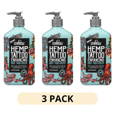 (3 PACK) Malibu Hemp Tan Tattoo Enhancing Body Moisturizing Lotion, 18 oz