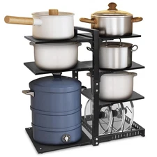 Pot Rack Organizers：6+1-Tier Adjustable Heavy Duty Pan Organizer for Cabinet ...