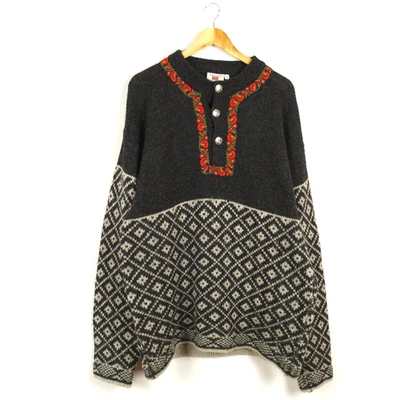 Pull homme BOUVIAC taille XL Fair Isle pull en maille épaisse gris laine - Photo 1/4