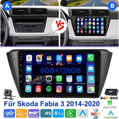 DAB+ Für Skoda Fabia 3 III 2015-2022 Android 14 Carplay Autoradio GPS Navi 4G