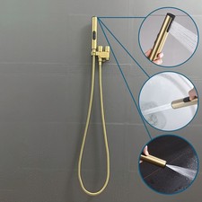 Brushed Gold Three Modes Handheld Bidet Sprayer Toilet Shattaf Angle Valve Kit