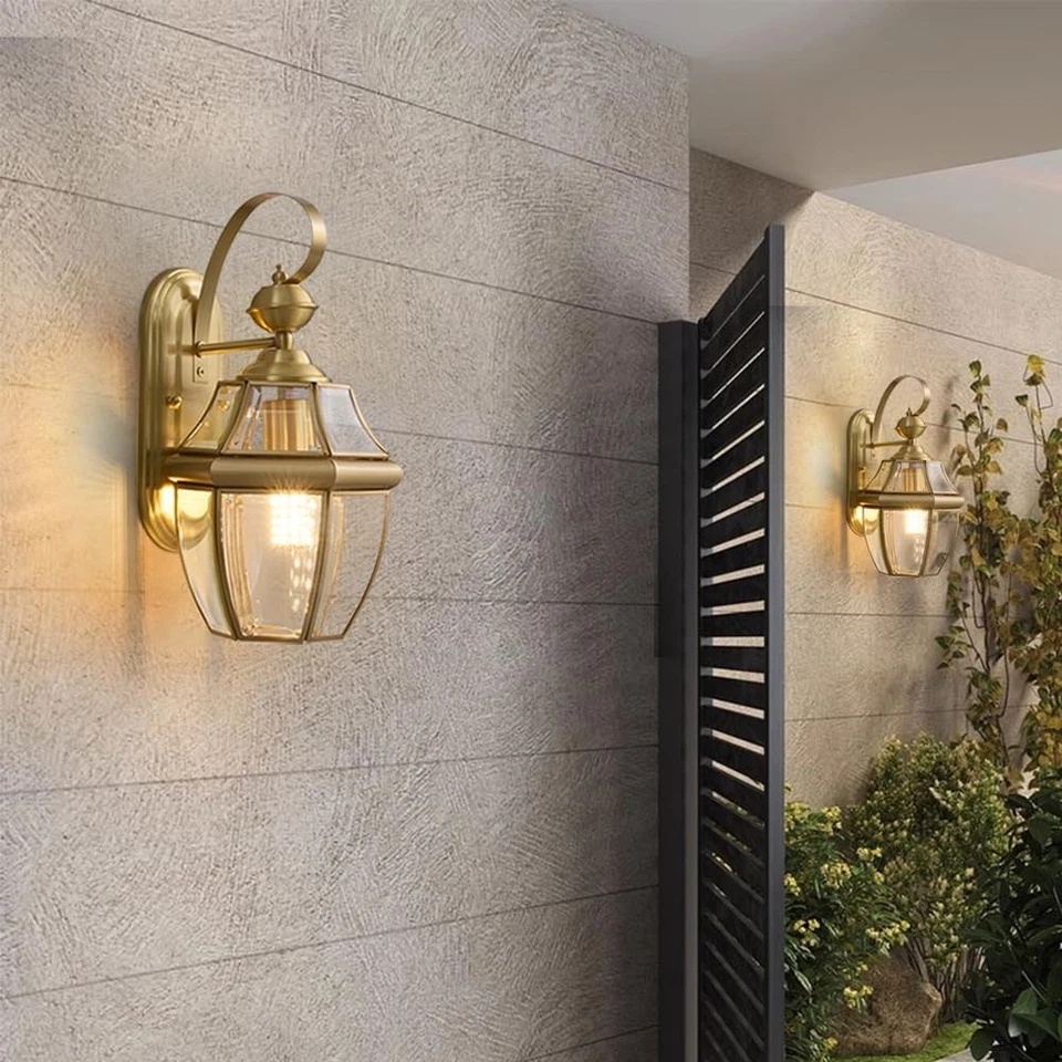 Gold Sconce Courtyard Wall Lamp Outdoor Wall Lights Lantern Dusk to Dawn Weat... - Imagem 2 de 4