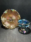 Lot of 2 Vintage Indiana Glass Iridescent Carnival Glass Bowls - Marigold & Blue