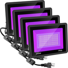4 Pack 200W LED Black Lights, Blacklight Flood Light with Plug and Switch, IP66