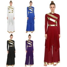 Womens Dancewear Ceremony Costume Dress Outfit 2-piece Dance Tunic Praise Hem