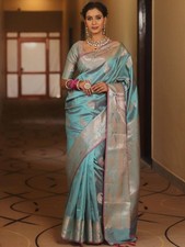 Indian Cotton Silk Saree With Unstitched Blouse Piece Festive Party Wear Sari
