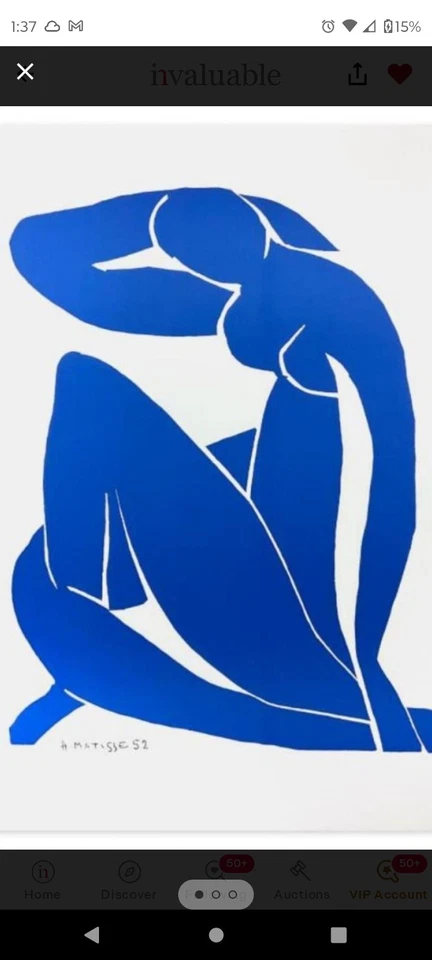 Henri Matisse (1869-1954) 'Nu Bleu 11" Edición Limitada Litografía Sobre Papel Foto 3 de 4