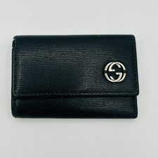 Gucci Key Case Mens One Size Black Leather Logo GG Key Holder Made In Italy